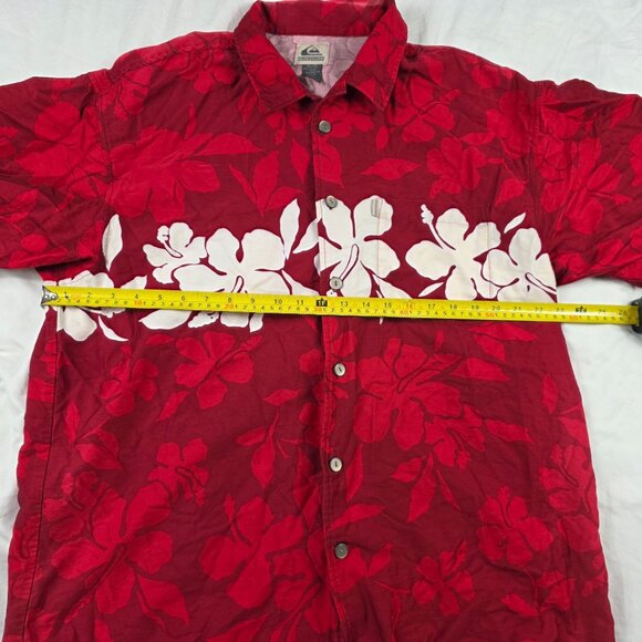 Quiksilver Hawaiian Floral Mens Size XL Red White Short Sleeve Button Up Shirt - Picture 6 of 9